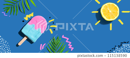 Summer concept with lemon sunlight with a popsicle Summer concept with lemon sunlight with a popsicle 115138590