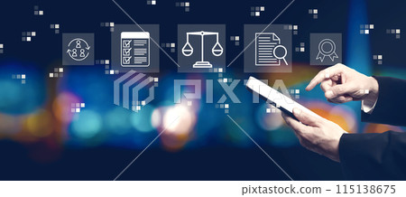 Legal advice service concept with businessman using a tablet computer Legal advice service concept with businessman using a tablet computer 115138675