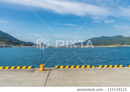 A view of Arikawa Port on Nakadori Island in the Goto Islands, with ships anchored there bound for Nagasaki Port 115139121
