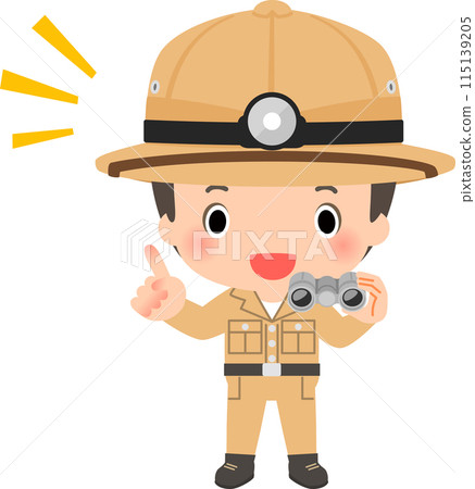 一名身穿探險服、手持雙筒望遠鏡的男子 115139205