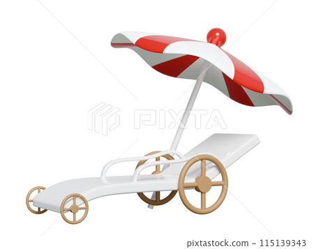 3d beach chair, lounger with umbrella or parasol isolated. summer travel concept, 3d render illustration 3d beach chair, lounger with umbrella or parasol isolated. summer travel concept, 3d render illustration 115139343