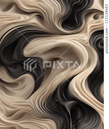 Abstract pattern with flowing and swirling layers of material, smooth, wavy lines and curves that intertwine with each other, Generative AI. 115139483