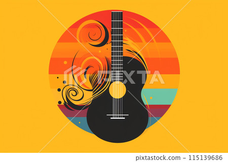Abstract colorful guitar picture. Digital illustration. Ready to poster usage 115139686