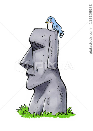 Moai statue and blue bird Moai statue and blue bird 115139988