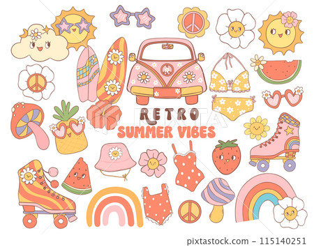 Retro Groovy Summer Vibes collection Cartoon Cute Character Disco 70s 80s Style 115140251