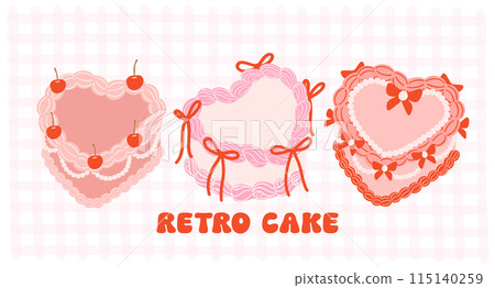 set of Retro Cake heart shaped Groovy Coquette Design with Ribbon bow banner set of Retro Cake heart shaped Groovy Coquette Design with Ribbon bow banner 115140259