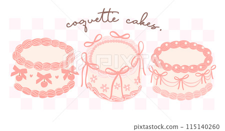Coquette Cake Retro Groovy Pastel Design with Ribbon bow banner Coquette Cake Retro Groovy Pastel Design with Ribbon bow banner 115140260