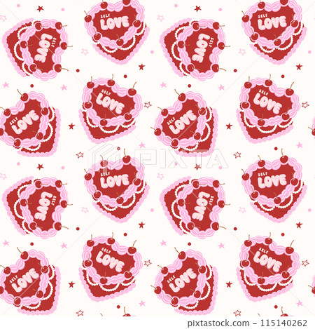 Coquette Retro Cake heart shaped Pattern Seamless Design with Colorful vibrant color isolated on Background. 115140262