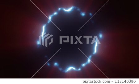 Blue swirling circle frame of multicolored lines of energy particles. Abstract background Blue swirling circle frame of multicolored lines of energy particles. Abstract background 115140390