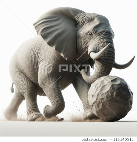 An elephant pushing a rock. 115140513