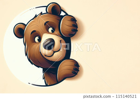 A bear peeking around the corner. Space for text. A bear peeking around the corner. Space for text. 115140521