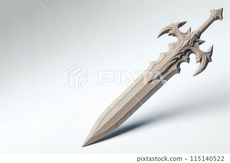 Beautiful stone sword on a clean background. Space for text. Beautiful stone sword on a clean background. Space for text. 115140522