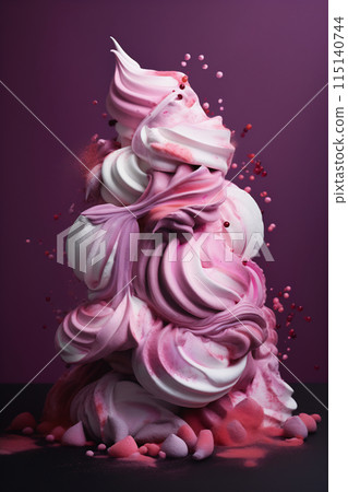 Fantasy Meringue Cascade with Berries and Macarons 115140744