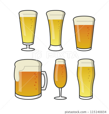 Various types of beer glasses line illustration set 115140834