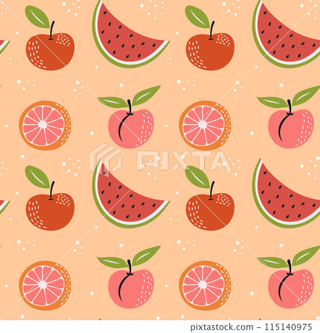 Seamless pattern with fruits. Watermelon, peach, apple and grapefruit 115140975