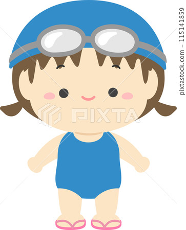 Girl wearing a swimsuit, hat and goggles 02 Girl wearing a swimsuit, hat and goggles 02 115141859