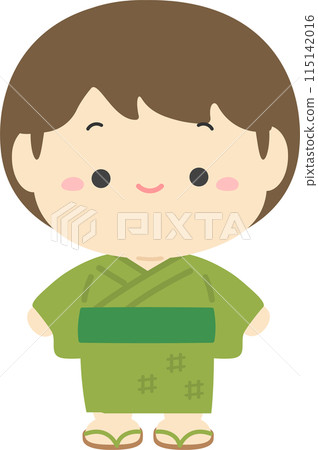 Boy wearing a yukata, Japanese summer festival character illustration material 002 115142016
