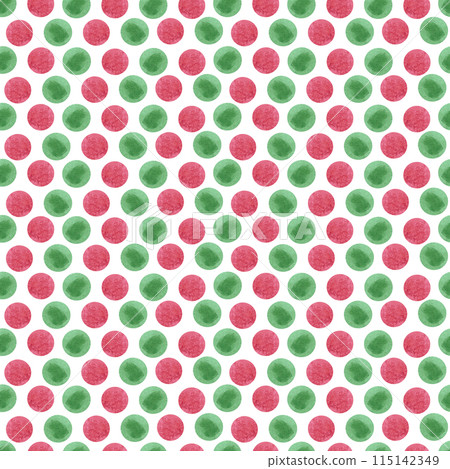 Hand drawn watercolor green and red polka dot seamless pattern isolated on white background. Can be used for textile, fabric, scrapbook and other printed products. 115142349