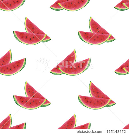 Hand drawn watercolor watermelon slices seamless pattern isolated on white background. Can be used for textile, fabric, scrapbook and other printed products. Hand drawn watercolor watermelon slices seamless pattern isolated on white background. Can be used for textile, fabric, scrapbook and other printed products. 115142352