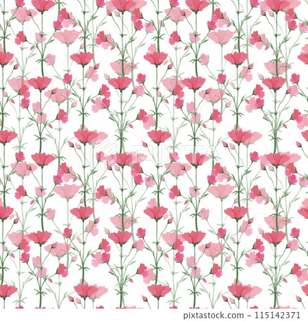 Hand drawn watercolor red wildflowers seamless pattern isolated on white background. Can be used for fabric, wrapping, textile and other printed products. 115142371