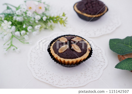 delicious little chocolate cookies as a background 115142507