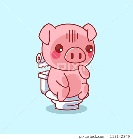 Cute pig pooping on toilet 115142849