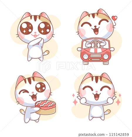 Hand drawn cute kitten collection cartoon 115142859