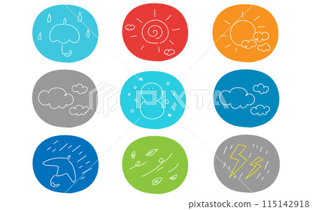 A set of weather icons that look like they were drawn with crayons 115142918