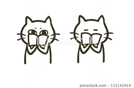 Illustration of a reading cat with slanted eyes_Line drawing 115142919