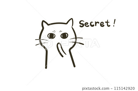 Illustration of a cat with slanted eyes telling a secret_Line drawing 115142920