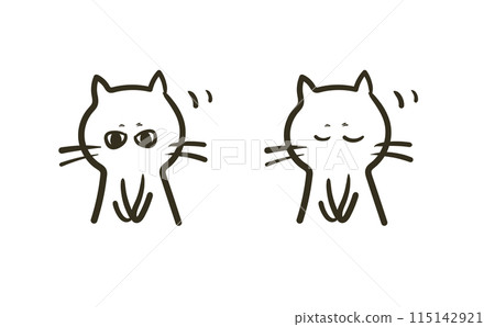 鞠躬斜貓的線條畫插圖(2種) 鞠躬斜貓的線條畫插圖(2種) 115142921