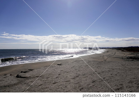 Sunlit ocean and sandy beach 115143166