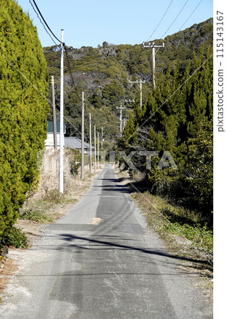 Mountains and electric poles and country roads 115143167