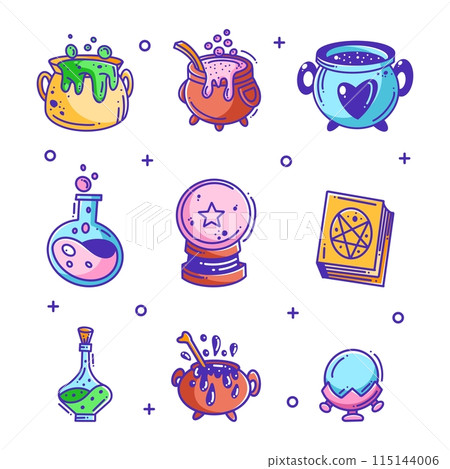 Set of hand drawn magic collection full color Set of hand drawn magic collection full color 115144006