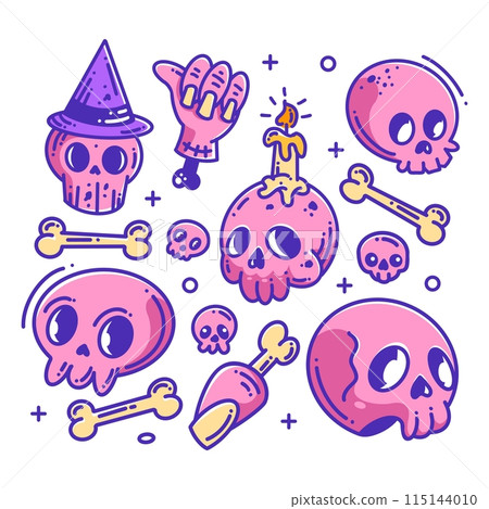 Set of hand drawn skulls collection full color Set of hand drawn skulls collection full color 115144010