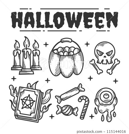 Hand drawn elements for halloween decorations Hand drawn elements for halloween decorations 115144016