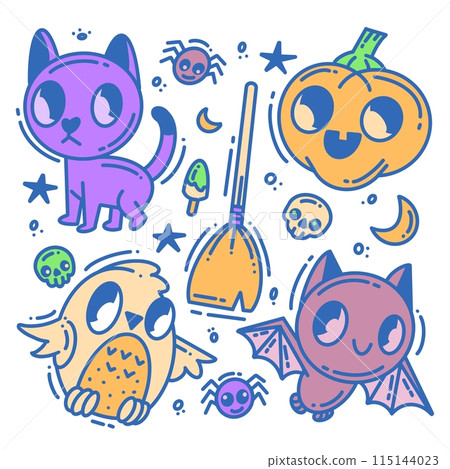 Hand drawn Halloween elements collection full color 115144023