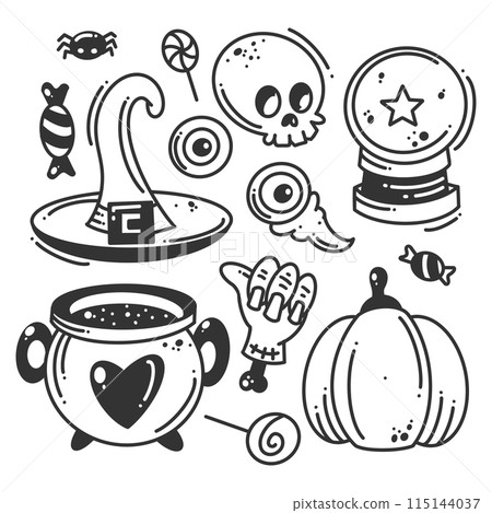 Hand drawn happy Halloween elements collection Hand drawn happy Halloween elements collection 115144037