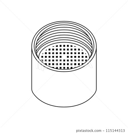 Line drawing of a spout cap with an aerator inside (faucet, tap, part) Line drawing of a spout cap with an aerator inside (faucet, tap, part) 115144313