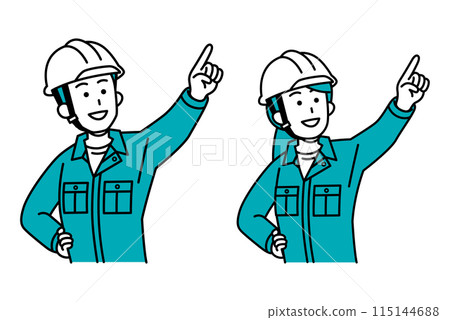 Set of male and female workers pointing into the distance 115144688