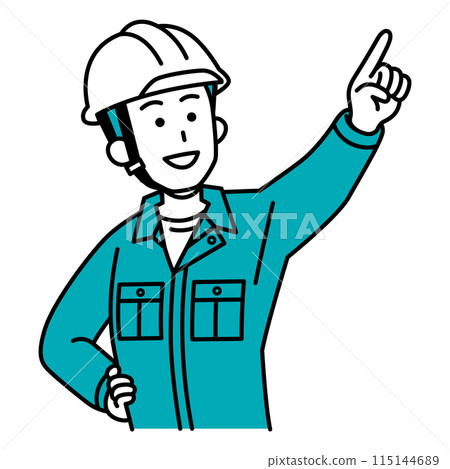 A male worker pointing into the distance A male worker pointing into the distance 115144689