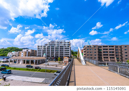 日本橫濱城市景觀 橫濱市營地鐵綠線北山田站等景觀橫濱國際泳池在前面的後面 日本橫濱城市景觀 橫濱市營地鐵綠線北山田站等景觀橫濱國際泳池在前面的後面 115145091