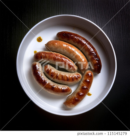 sausage, pork sausage, beef sausage, chicken sausage, turkey sausage, Italian sausage, breakfast sausage, bratwurst, chorizo sausage, kielbasa, hot dog, cocktail sausage, sausage roll, sausage links,  115145279