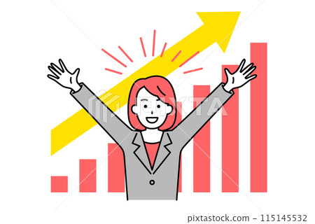 A woman in a suit is happy that the graph is growing steadily 115145532