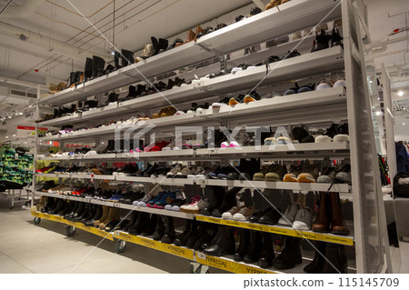 Interior of the shoe department of a shopping center in Bratislava 115145709