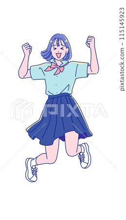 Anime-style female student jumping with joy 115145923