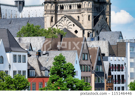 narrow gabled old town houses in cologne 115146446