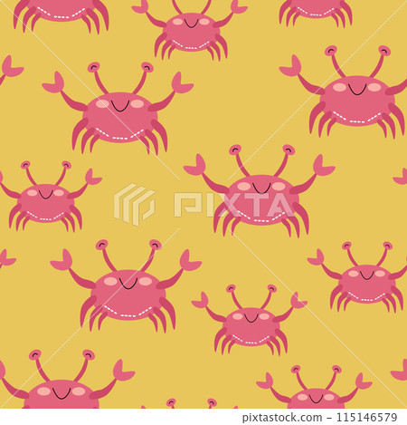 pattern of cartoon crab on a yellow sand pattern of cartoon crab on a yellow sand 115146579