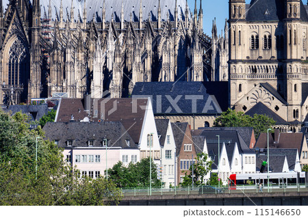 rhine bridge and old town in cologne 115146650