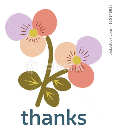 Cute sticker with flower and thankfulness. Concept of kindness, love, thanks, hope and joy. Includes phrases and illustrations. 115146933